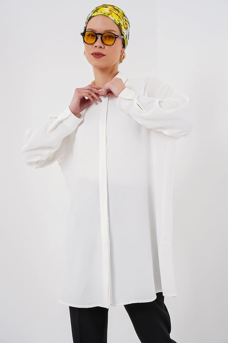 Oversized Lange Mouwen Knopen Blouse met Kraag - Image 3
