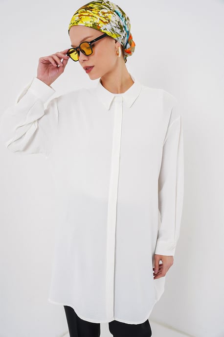 Oversized Lange Mouwen Knopen Blouse met Kraag - Image 4