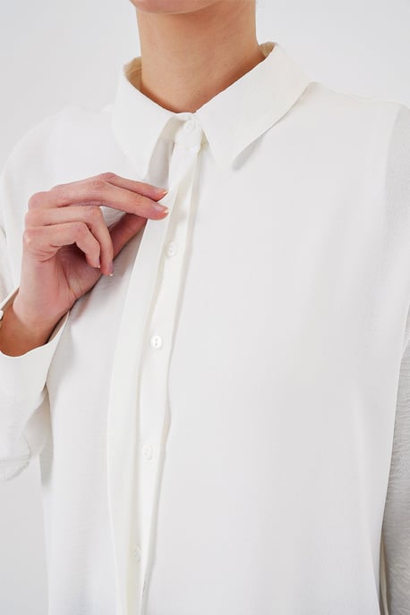 Oversized Lange Mouwen Knopen Blouse met Kraag - Image 5