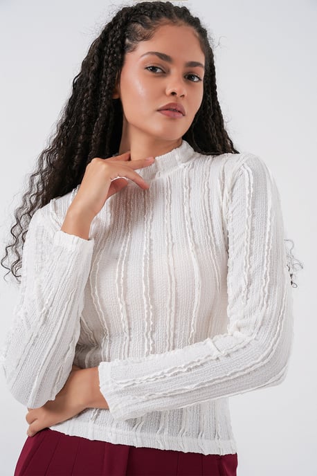 Gestructureerde Slanke Pasvorm Halve Colblouse - Image 3