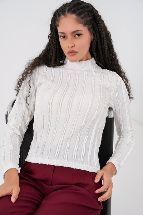 Gestructureerde Slanke Pasvorm Halve Colblouse - Image 4