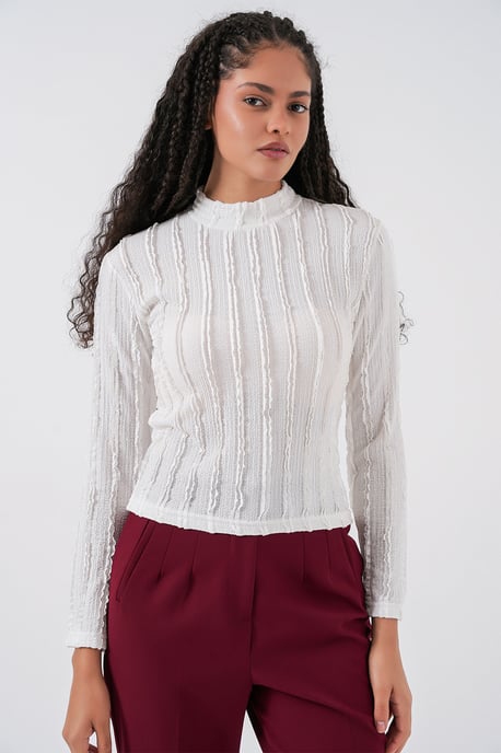 Gestructureerde Slanke Pasvorm Halve Colblouse - Image 5