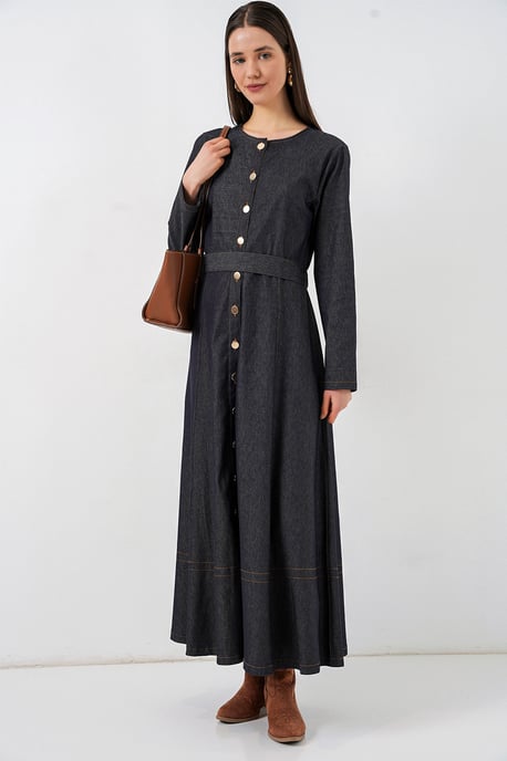 Gestrikte Denim Midi Jurk - Image 1