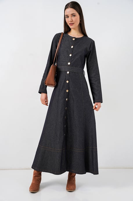 Gestrikte Denim Midi Jurk - Image 4