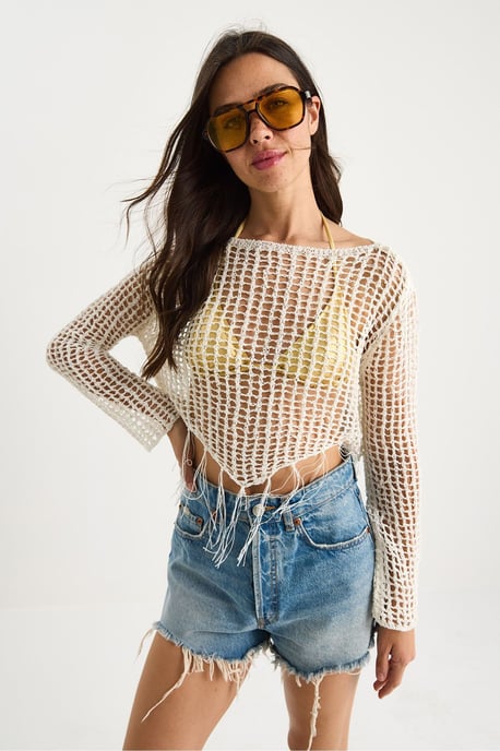 Fleurige Halter Nek Textuur Cropped Blouse - Image 4
