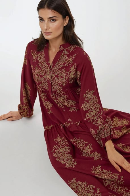 Geprinte Lange Mouwen Viscose Maxi Jurk - Image 2