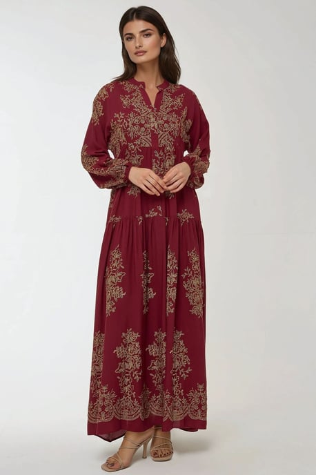 Geprinte Lange Mouwen Viscose Maxi Jurk - Image 3