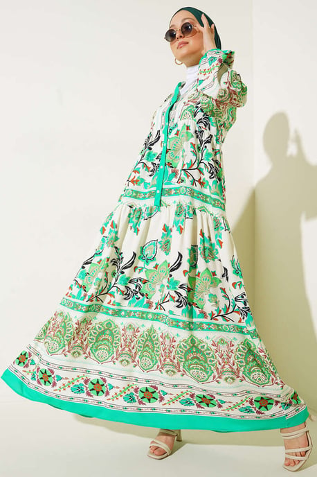 Geprinte V-hals Maxi Jurk - Image 1