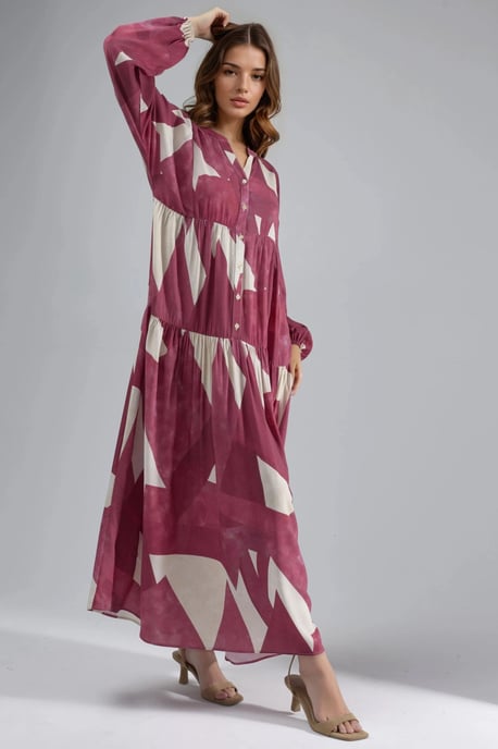 Geprinte Lange Mouw Viscose Maxi Jurk - Image 2