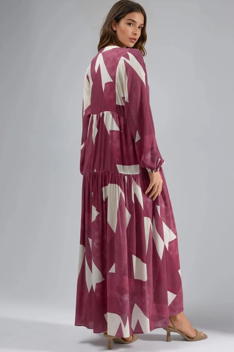 Geprinte Lange Mouw Viscose Maxi Jurk - Image 3