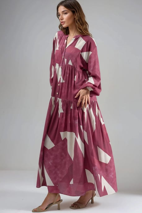 Geprinte Lange Mouw Viscose Maxi Jurk - Image 4