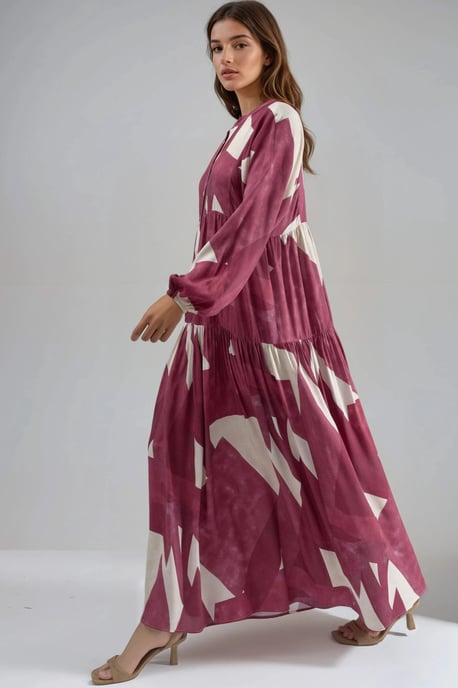 Geprinte Lange Mouw Viscose Maxi Jurk - Image 5