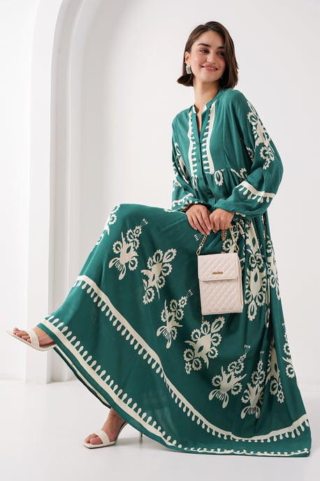Geprinte V-hals Maxi-jurk - Image 1