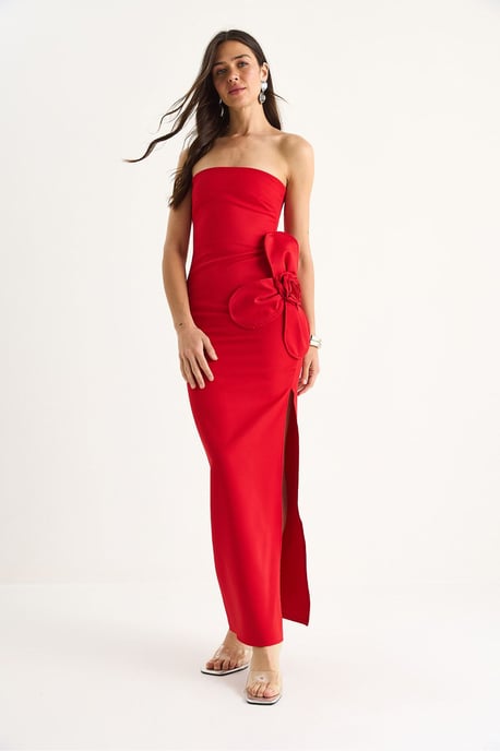 Strapless Bloemen Maxi Jurk met Strikdetail - Image 2