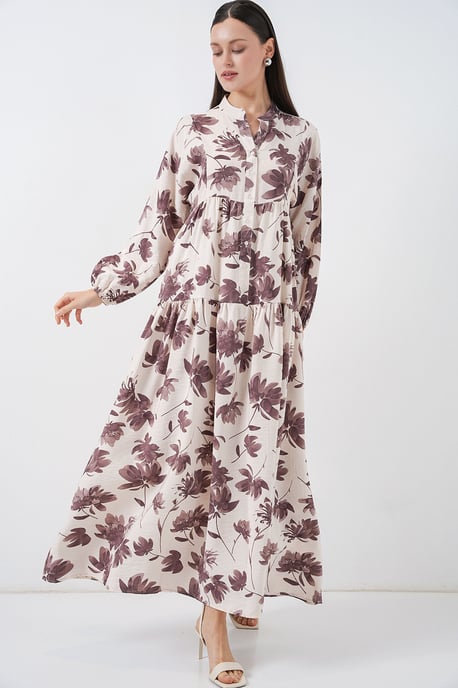 Bloemen Maxi Jurk met Mandarin Kraag en Knopen Sluiting - Image 4