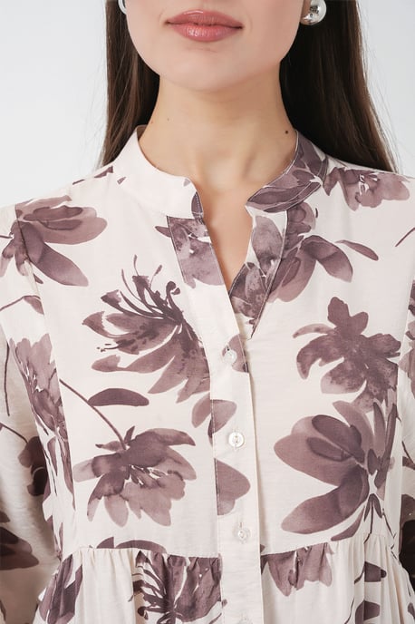 Bloemen Maxi Jurk met Mandarin Kraag en Knopen Sluiting - Image 6