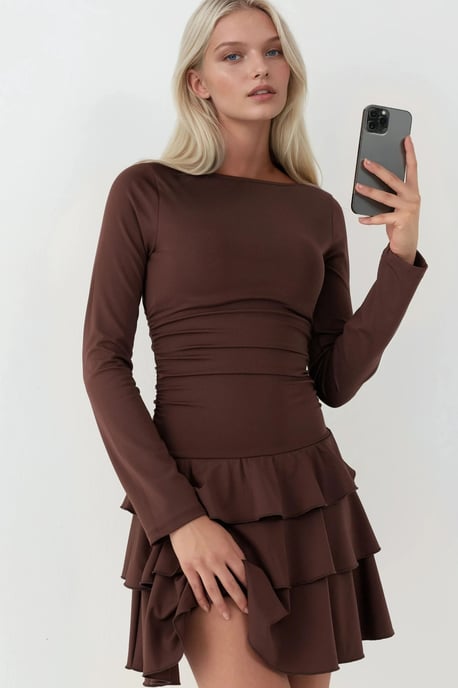 Rimpelige Crew Neck Mini Jurk - Image 1