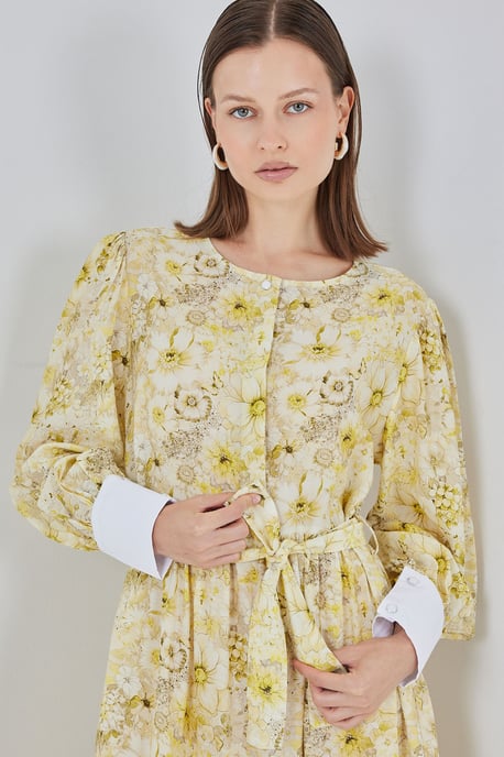 Viscose Blend Patroon Maxi Dress met Knoopsluiting - Image 4