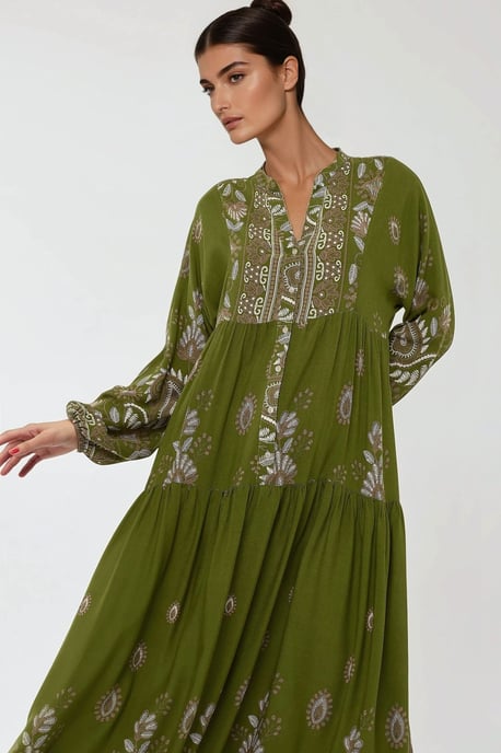 Bedrukte Lange Mouwen Viscose Maxi Jurk - Image 2