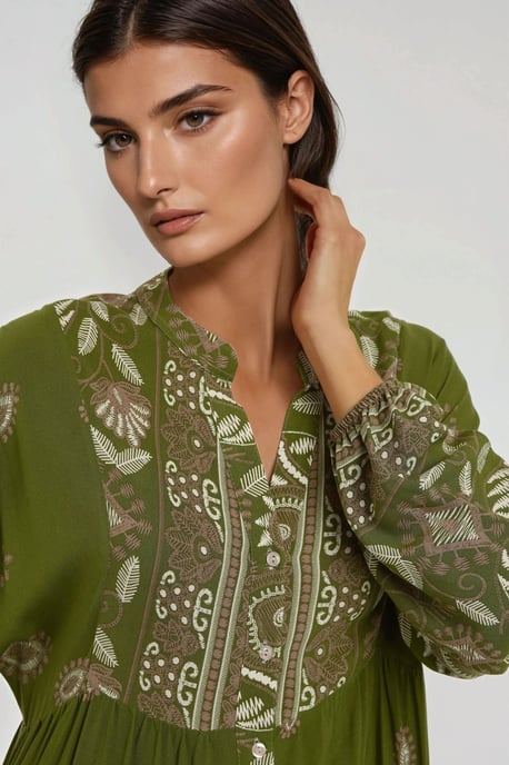 Bedrukte Lange Mouwen Viscose Maxi Jurk - Image 3