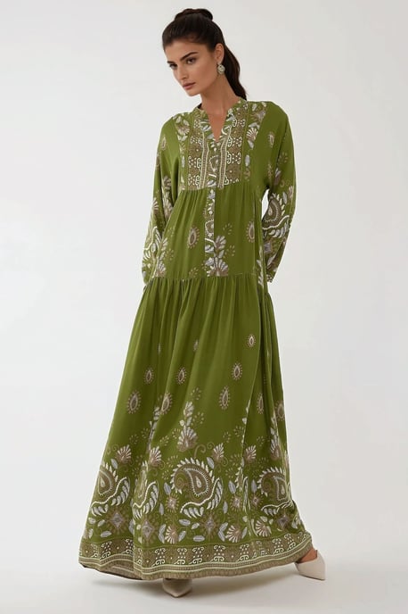Bedrukte Lange Mouwen Viscose Maxi Jurk - Image 4