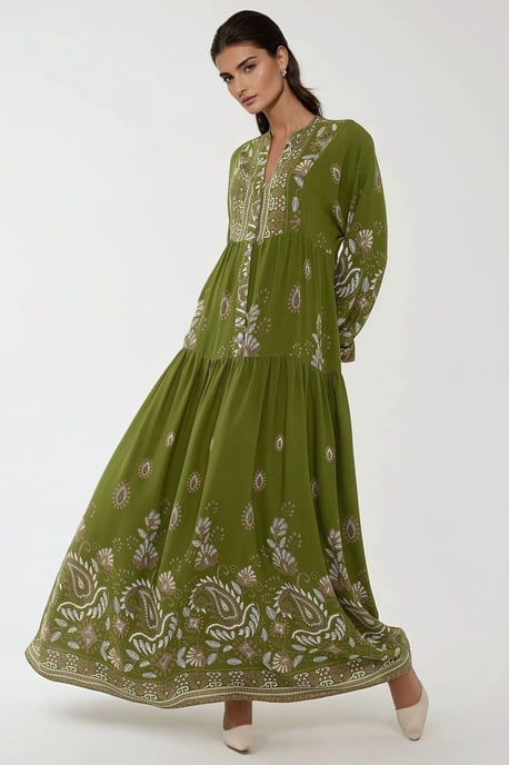 Bedrukte Lange Mouwen Viscose Maxi Jurk - Image 5