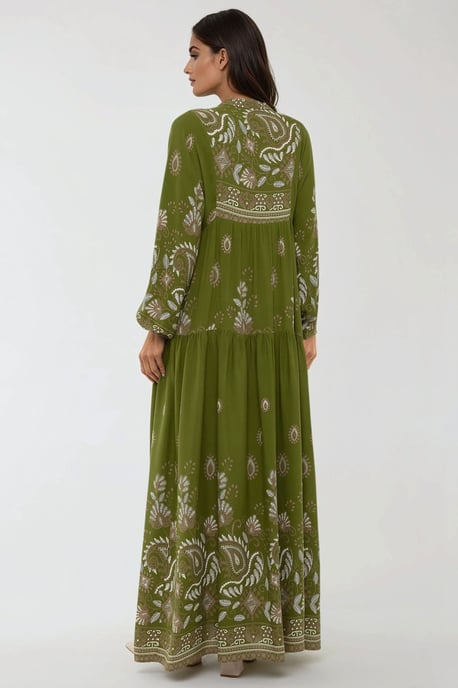 Bedrukte Lange Mouwen Viscose Maxi Jurk - Image 6