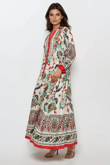 Gedrukte Lange Mouwen Viscose Maxi Jurk - Image 2