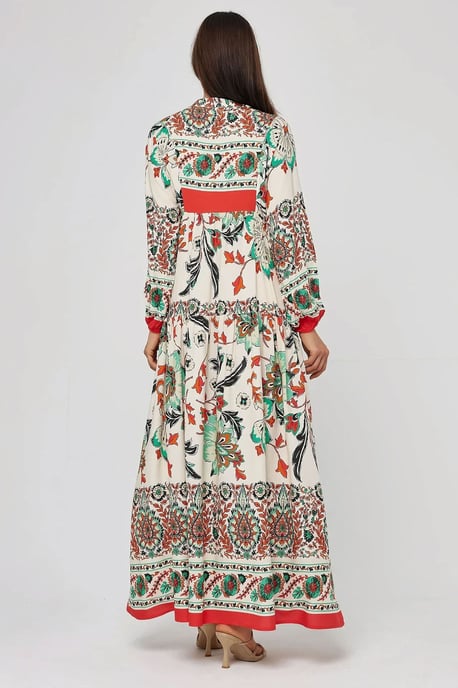 Gedrukte Lange Mouwen Viscose Maxi Jurk - Image 3