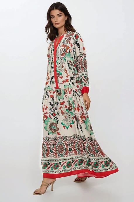 Gedrukte Lange Mouwen Viscose Maxi Jurk - Image 4