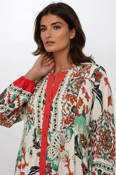 Gedrukte Lange Mouwen Viscose Maxi Jurk - Image 5