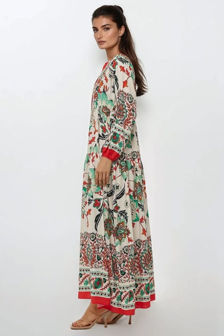 Gedrukte Lange Mouwen Viscose Maxi Jurk - Image 6