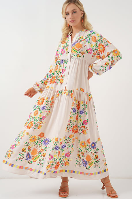 Geprinte V-Hals Maxi Jurk - Image 1