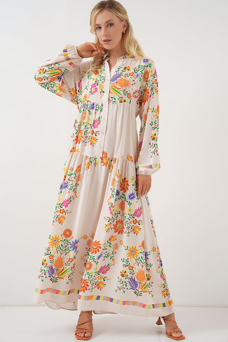 Geprinte V-Hals Maxi Jurk - Image 3