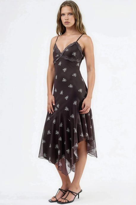 V-hals Gedrukt Bodycon Maxi Jurk met Kantdetail - Image 2