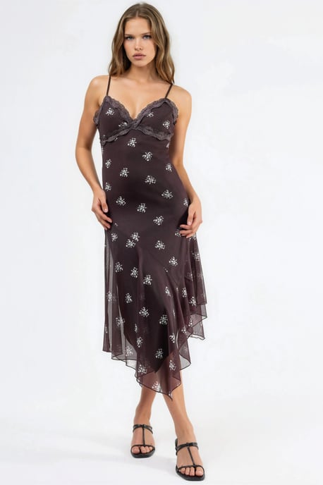 V-hals Gedrukt Bodycon Maxi Jurk met Kantdetail - Image 3