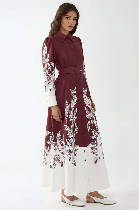 Geprinte Maxi-Jurk met Lange Mouwen en Ceintuur - Image 3