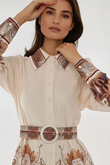Geprinte Lange Mouwen Maxi Jurk met Riem - Image 3