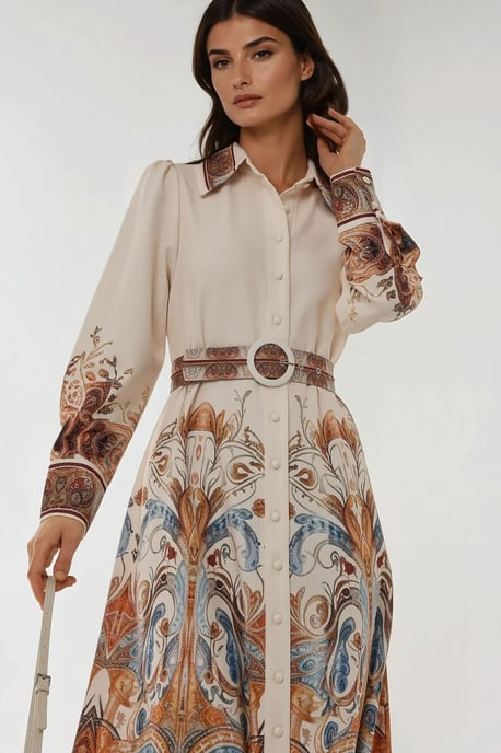 Geprinte Lange Mouwen Maxi Jurk met Riem - Image 5