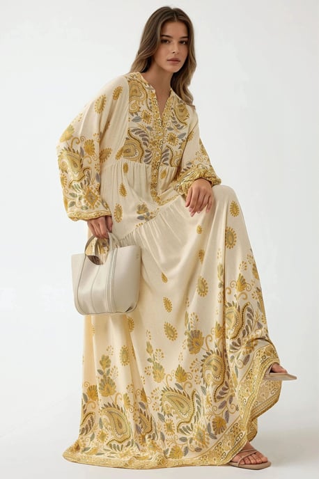 Geprinte Maxi Jurk met V-hals en Knoopdetails - Image 2