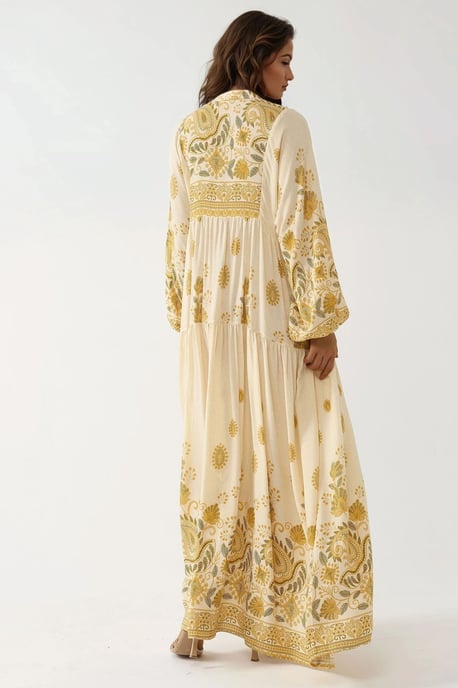 Geprinte Maxi Jurk met V-hals en Knoopdetails - Image 3