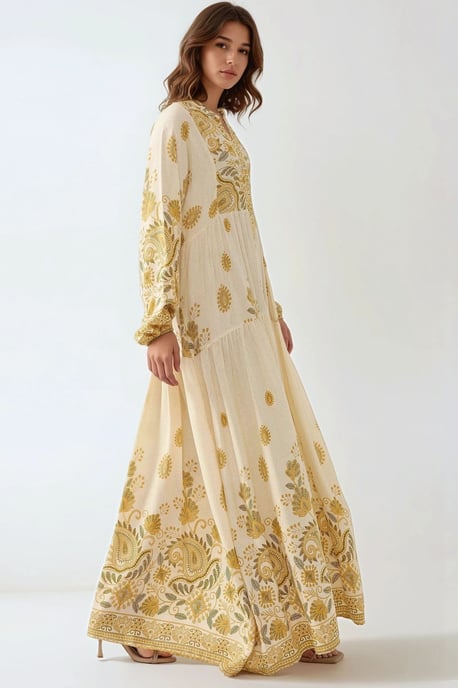 Geprinte Maxi Jurk met V-hals en Knoopdetails - Image 4