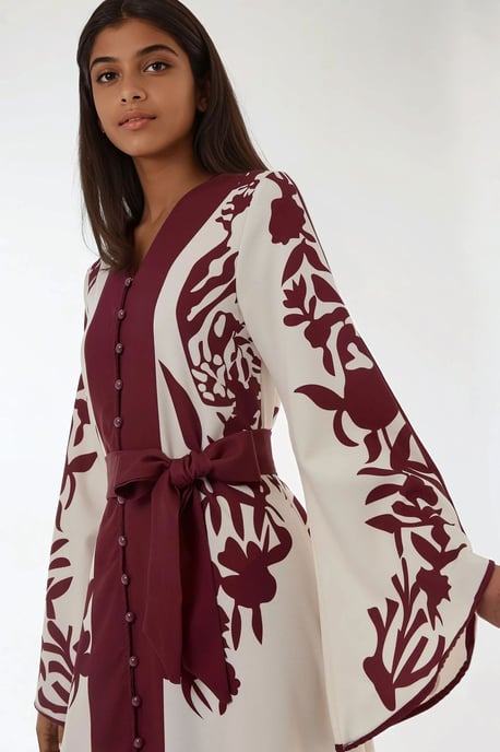 Geborduurde Lange Mouwen Maxi Jurk met Ceintuur - Image 6