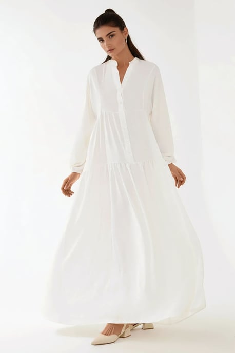 Gestructureerde V-hals Maxi-jurk met knoopdetails - Image 2