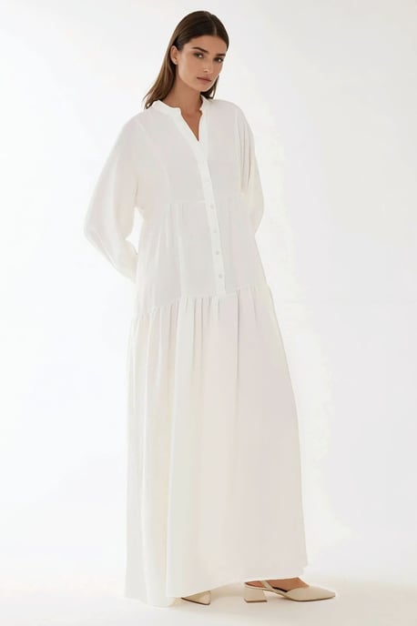 Gestructureerde V-hals Maxi-jurk met knoopdetails - Image 3