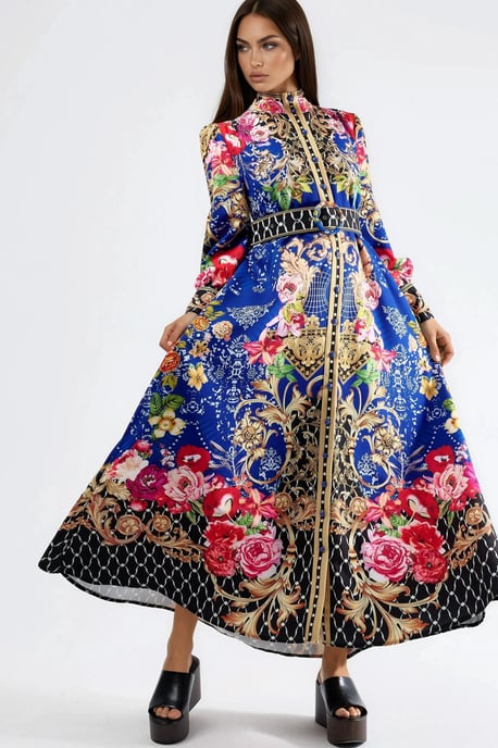 Florale Maxi Jurk met Ceintuur - Image 1