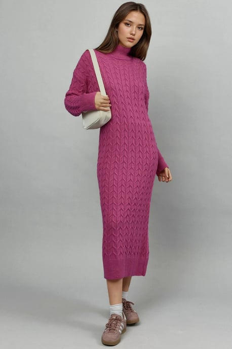 Langemouw Turtleneck Haarvlecht Gebreide Jurk - Image 1