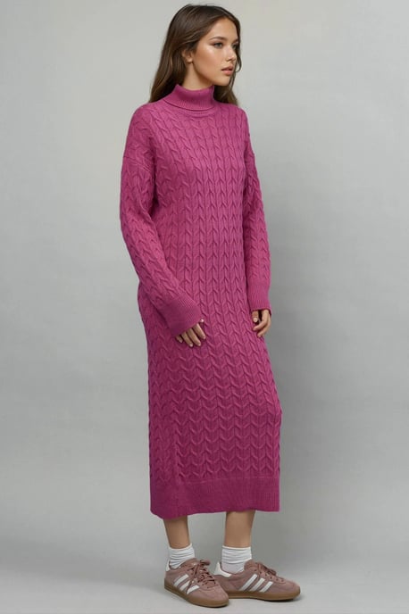 Langemouw Turtleneck Haarvlecht Gebreide Jurk - Image 3