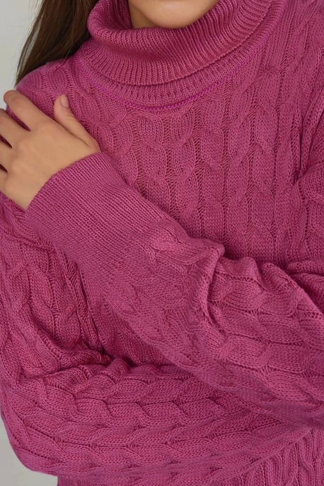 Langemouw Turtleneck Haarvlecht Gebreide Jurk - Image 4