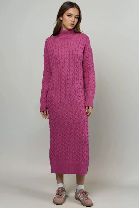 Langemouw Turtleneck Haarvlecht Gebreide Jurk - Image 5